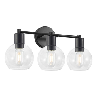 3 Light Globe Bathroom Vanity Light With Clear Glass Shades - Black