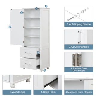 Tall Freestanding Bathroom Storage Cabinet With 2 Drawers And Adjustable Shelf