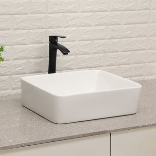 19" 5" Bathroom Sink Combo Rectangular Vessel Vanity Set With Faucet Drop In Ready Ceramic Basin - White / Black