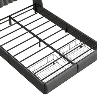 Upholstered Platform Bed Frame With RGB LED Lights, Charging Station & 2 Underbed Drawers