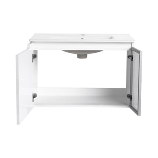 Wall Mounted Bathroom Vanity With Sink, Cabinet & Half Door