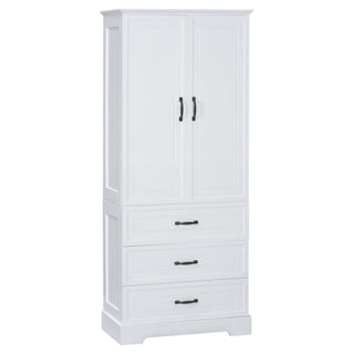Tall Bathroom Storage Cabinet With 2 Doors And Drawers, Adjustable Shelf - White