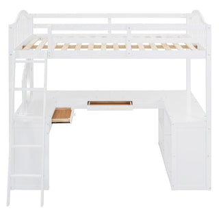 Loft Bed With Drawers, Cabinet, Shelves With Desk