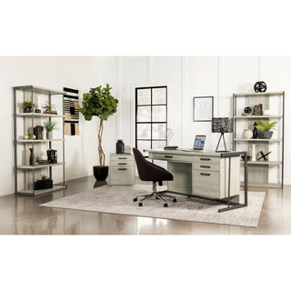 Brisley - Office Desk With Adjustable Keyboard Tray And 3 Drawer Storage - Beige / Gray