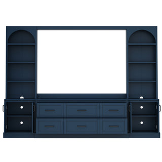Arched Entertainment Center Wall Unit With 6 Drawers, Large TV Stand With Bookshelves
