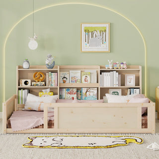 Platform Floor Bed With Guardrail Fence And Side Storage Shelves