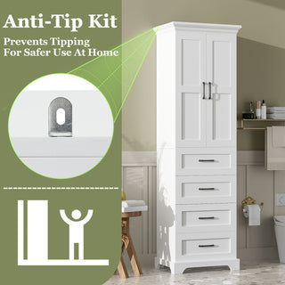 Bathroom Vanity With 2 Damping Hinge Doors, 3 Drawers, Adjustable Shelves - White