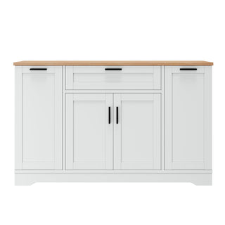 Sideboard With Extendable Table, Adjustable Shelves, 3 Tier Pull Out Rack - White