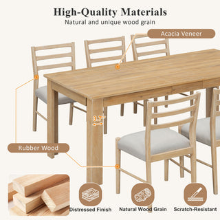 7 Piece Dining Set With Extendable Table, 2 Drawers & 6 Upholstered Chairs