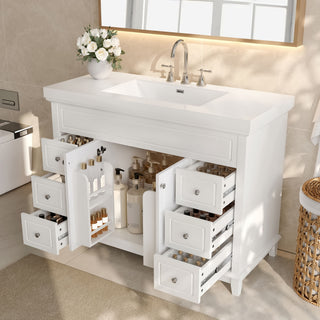 Bathroom Vanity & Sink, 6 Soft Close Drawers & Double Doors - White