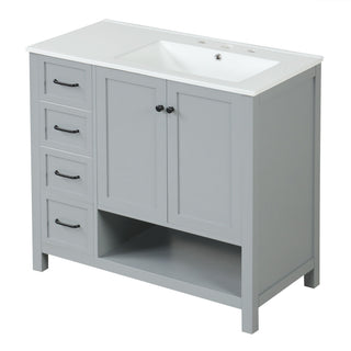 Bathroom Vanity With Sink Top, Bathroom Vanity Cabinet With 2 Doors And 2 Drawers, Open Shelf