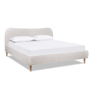 Roman - King Curved Headboard Upholstered Platform Bed - Light Beige