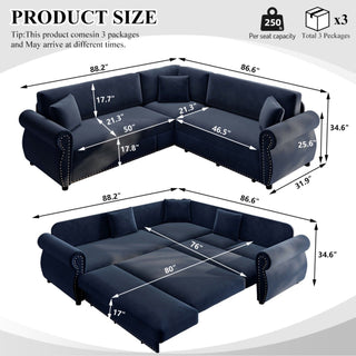 L-Shaped Sofa Couch With Pull-Out Bed