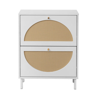 2 Door Shoe Rack, Rattan, Double Layer, Suitable For Living Room, Hallway - White