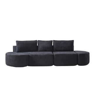 V - Shaped Modular Sofa Set & 3 Pillows And 2 Curved Ottomans For Living Rooms - Black