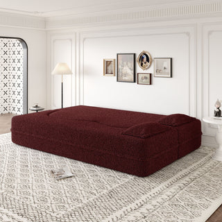 Modern Floor Sofa, With 2 Pillows, Convertible Teddy Fabric Foam Filled Bed