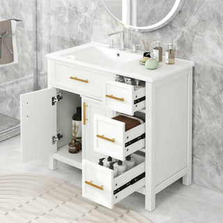 Modern Bathroom Vanity With Sink Top, 2 Doors And 3 Drawers