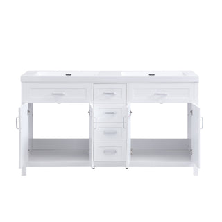 59.1" Minimalist Double Sink Bathroom Vanity With Top, Soft Close Doors & Drawers - White