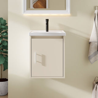 16" Floating Bathroom Vanity Combo, Wall Mounted Cabinet With Sink & Soft Close Doors For Small Bathrooms - Khaki