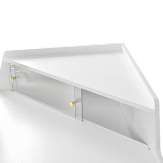 Modern Corner Makeup Vanity Desk With Large Storage, LED Mirror & Stool, Adjustable Brightness, Space Saving - White