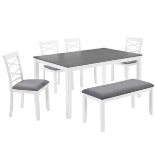 Elegant 6 Piece Dining Table Set With 4 Chairs And Bench