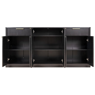 Large Fluted Buffet Sideboard, Wine Bar Storage Cabinet With 6 Doors & 2 Drawers