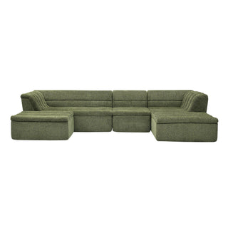 U-Shaped Modular Sectional Sofa With Chaise And Movable Ottoman With Wave-Shaped Armrest