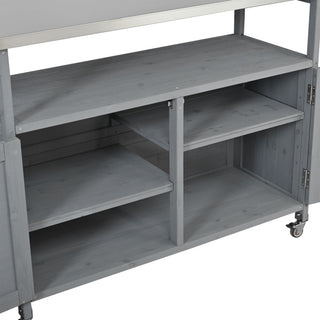 Foldable Outdoor Kitchen Island With Lockable Wheels, Storage Cabinet And Towel Rack For Patio