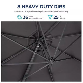 Round Cantilever Patio Umbrella With 360 Rotation & Infinite Tilt Adjustment