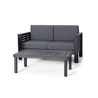 Acacia Wood Loveseat And Coffee Table Set With Cushions