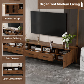 TV Stand, Media Console With 2 Drawers, Soft Closing Slatted Doors, Living Room Entertainment Center - Walnut