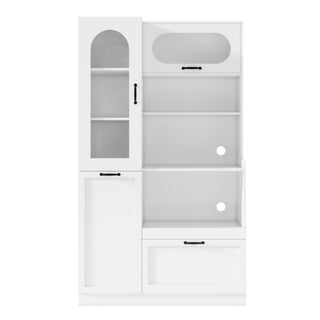 Tall Freestanding Kitchen Pantry Cabinet With Arched Glass Door
