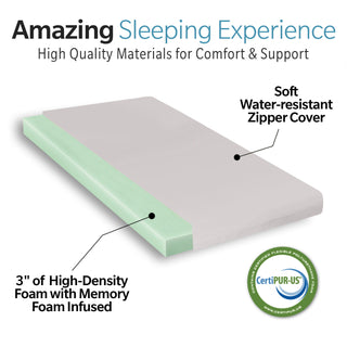 Memory Foam Camping Mattress With Water Resistant Zipper Cover - Gray