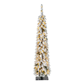 4 Pack Slim Pencil Christmas Trees With Snow Tips, Warm LED Lights, For Indoor Use - Green