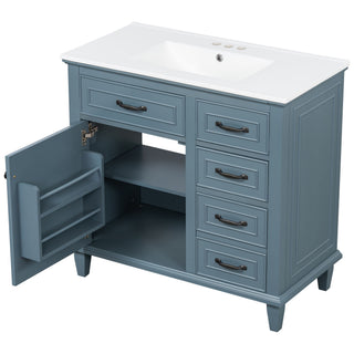 Modern Bathroom Vanity With Sink Top, Flip Drawers, Adjustable Shelf