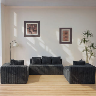 Modular U-Shaped Sectional Sofa, 4 Seater Chaise Lounge With Reversible Design Striped - Black