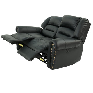 Plush Relax Power Reclining Loveseat 2 Seat Couch With USB Charging Armrest Cushion Living Room Furniture - Black