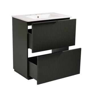 Fluted Bathroom Vanity With Ceramic Sink, Soft Close Slides