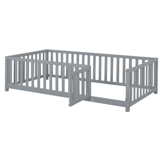 Daybed With Fence Guardrails And 2 Drawers, Split Into Independent Floor Bed & Daybed