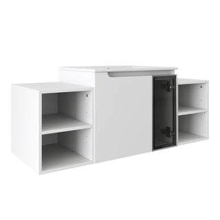 Wall Mounted Bathroom Vanity With Sink, Cabinet & Half Door