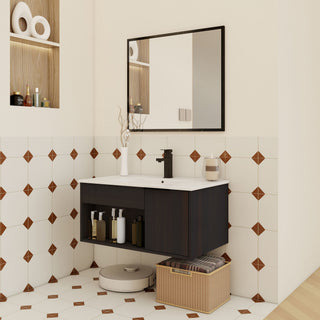 Wall Mounted Floating Bathroom Vanity With Open Shelf & Soft Close Door