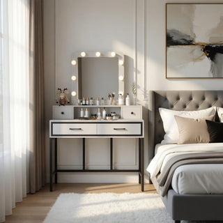 Vanity Desk With 3 Color Lighted Mirror And 4 Drawers