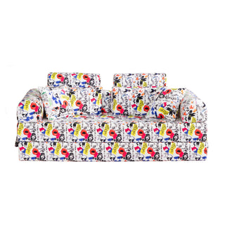 Pop Graffiti Printed Convertible Sleeper Sofa Bed, Foldable Multi Functional Couch For Living Room - White