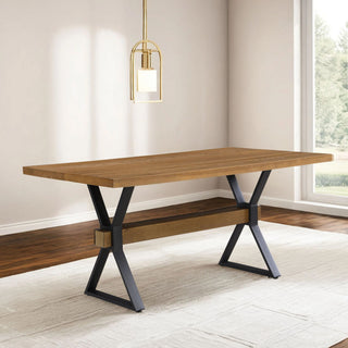 Farmhouse Style X Shaped Legs Dining Table With Moulded Details - Brown