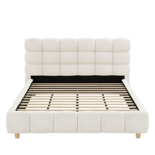 Pula - Queen Platform Bed With Upholstered Headboard, Slat Support, No Box Spring Needed - Ivory