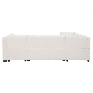 U-Shaped Sectional Sofa Pull Out Sofa Bed With Two USB Ports, Two Power Sockets, Three Back Pillows And A Storage Chaise For Living Room