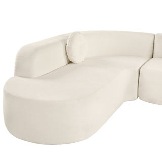 Extra Large Sectional Sofa Soft Fabric Upholstery, Elegant Curved Design With 3 Round Cushions, High - Resilience Foam For Ultimate Comfort - Beige