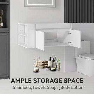 36" Floating Bathroom Vanity Cabinet, With Soft Close Double Doors, Wall Mounted, Cabinet Only - White