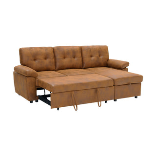 Convertible L - Sectional Sofa Bed With Storage Chaise And Padded Armrests