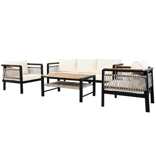 4 Pieces Outdoor Sectional Sofa Set 5 Person Patio Seating Group Outdoor Conversation Set With Cushions And A Coffee Table For Patios
